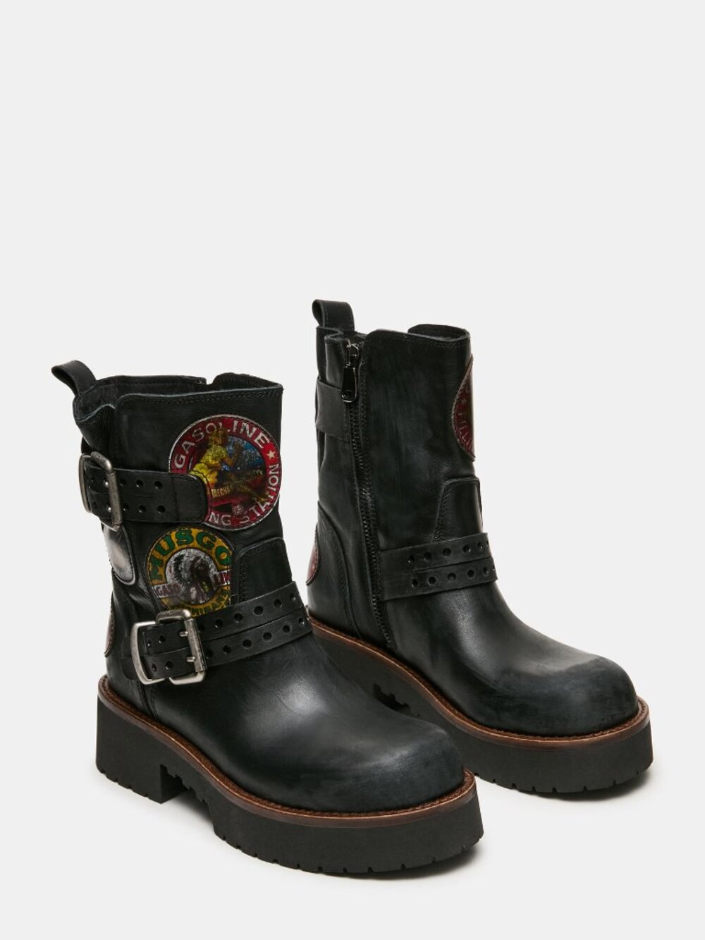 NEW Steve Madden Womens sz 9 Reckless Black Leather boots moto buckle platform - Picture 2 of 5